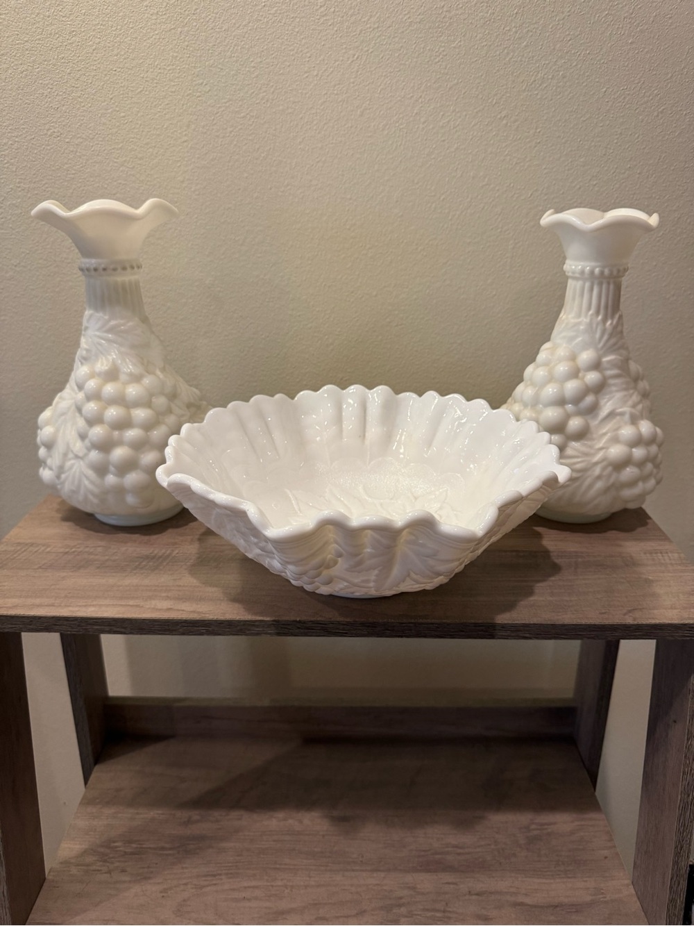 White Milk Glass Decorative Bowl and Vases Set - Home Accents